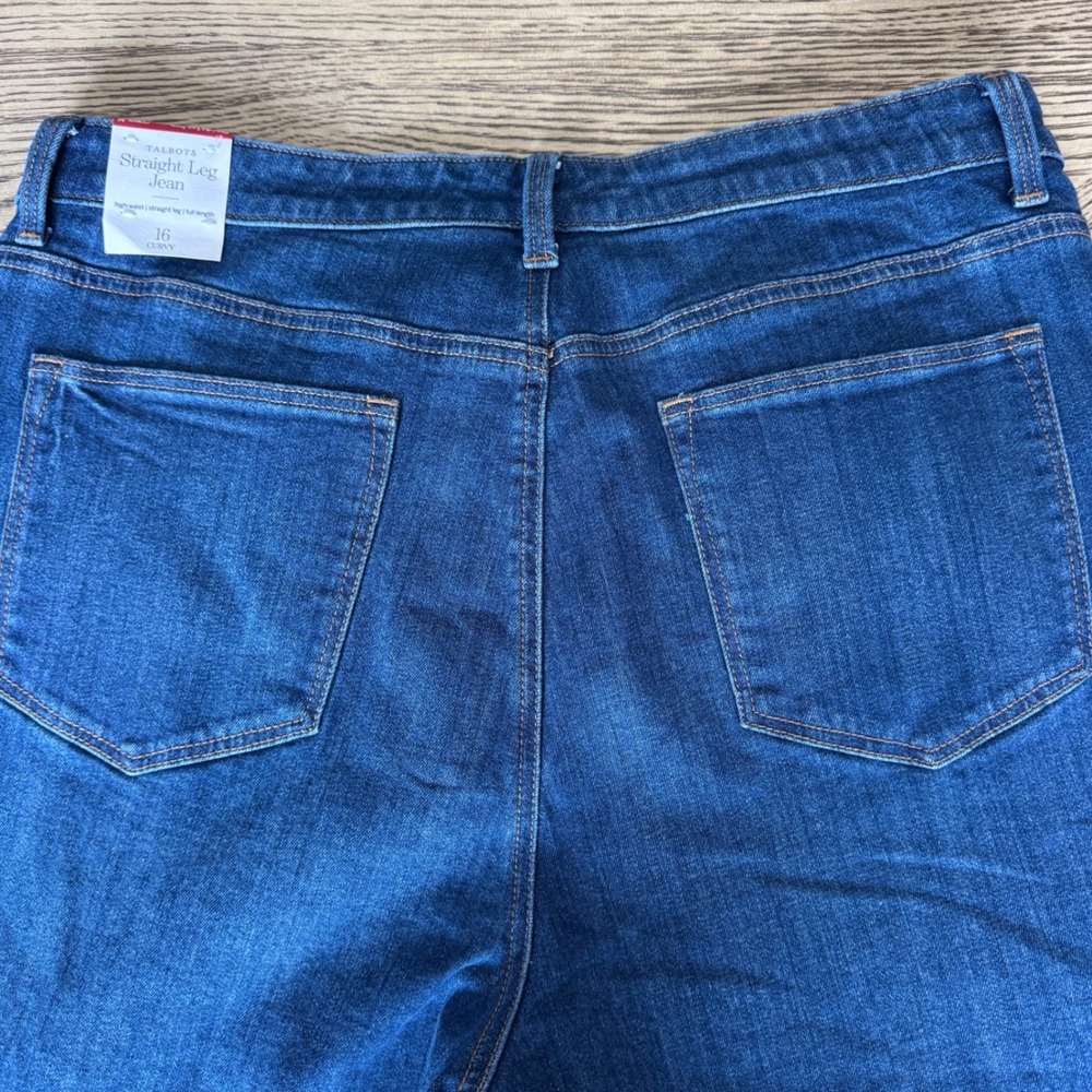 Talbots Curvy Straight Leg Jeans Womens 16 High Waist Dark Wash Denim NEW - Picture 4 of 11